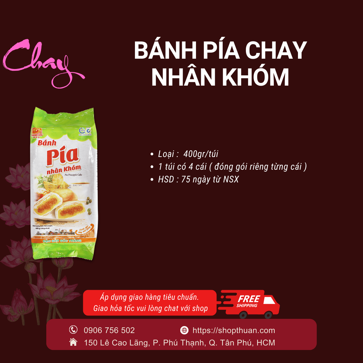 Bánh Pía Chay Khóm Tân Huê Viên 400gr ( 4 cái x 100 gr ) Bánh Pía Chay Khóm Tân Huê Viên 400gr ( 4 cái x 100 gr )