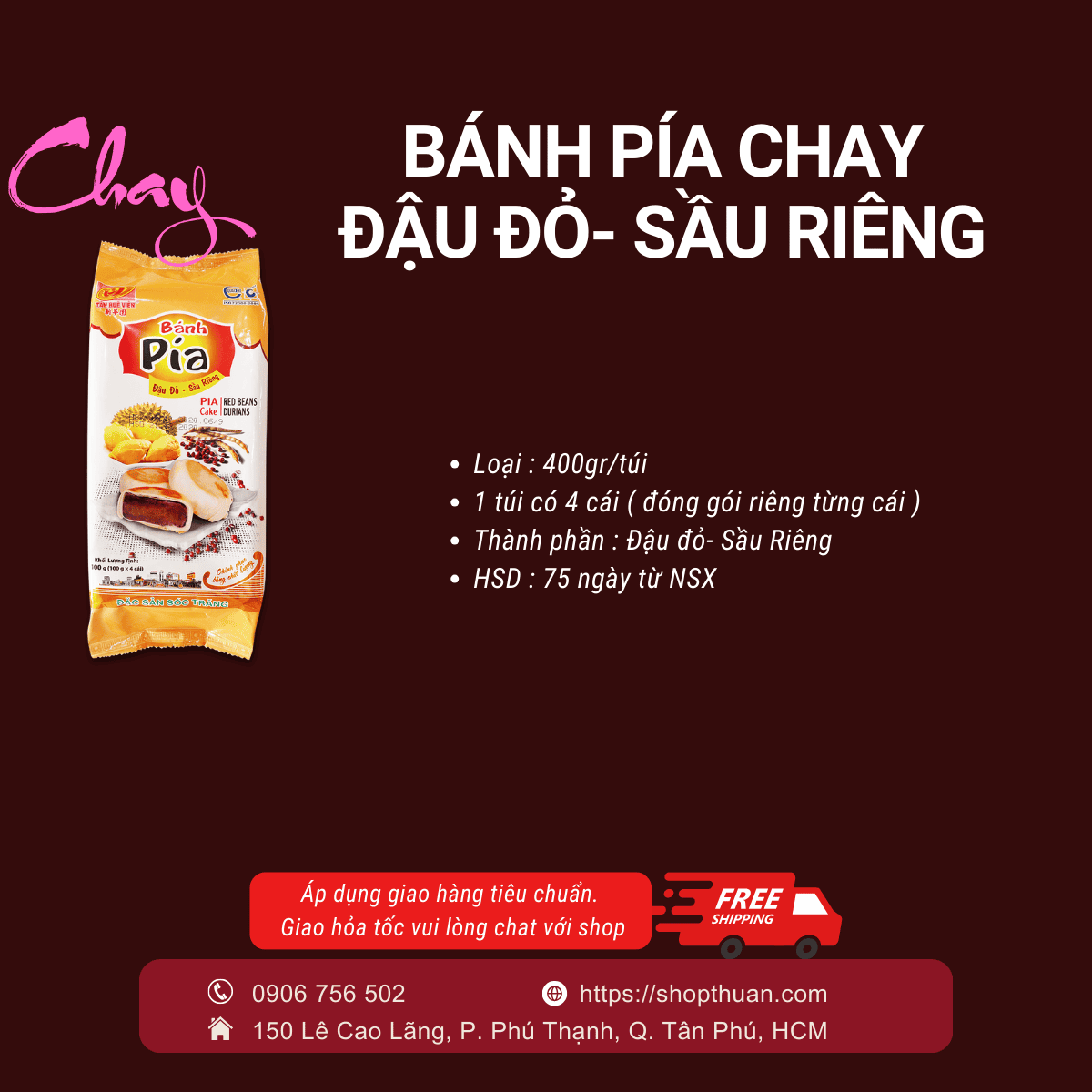 Bánh Pía Chay Đậu Đỏ Tân Huê Viên 400gr ( 4 cái x 100 gr ) Bánh Pía Chay Đậu Đỏ Tân Huê Viên 400gr ( 4 cái x 100 gr )