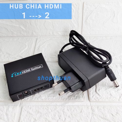 Bộ chia HDMI 1 ra 2 có adaptor - Hub chia 1 HDMI ra 2 HDMI