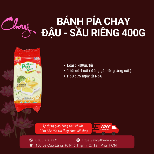 Bánh pía chay đậu sầu riêng 400g ( 100g x 4 cái)