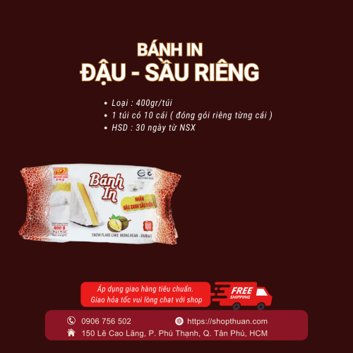 Bánh in nhân đậu xanh sầu riêng Tân Huê Viên 400g ( 40g x 10 cái )